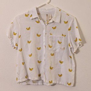 Japna White Banana Collar Shirt, Small, Light Weight, Button Up, Short Sleeve